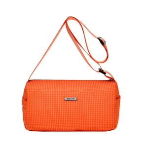 Sac à bandoulière en nylon à carreaux orange avec sangle réglable et plaque logo