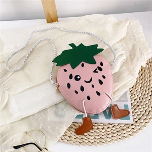 Detailed strawberry crossbody bag for girls with cute wink face and leaf detail