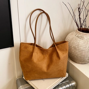 Women Minimalist Large Capacity Tote Bag Frosted Suede Texture Shoulder Bag Retro Urban Commute Handbag Fashion Satchel