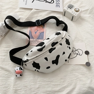 Cow Print Canvas Waist Bag Fashion Crossbody Chest Pack With Adjustable Strap For Daily Use Trendy Student Accessory