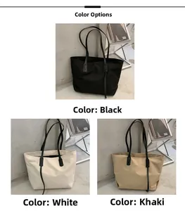 Vertical view of large tote bags in black, beige, and khaki color selection