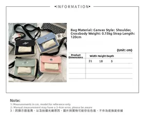 Size chart for canvas crossbody bag with planet embroidery and shoulder strap details