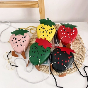 Strawberry Shape Kids Crossbody Bag PU Leather Mini Cartoon Coin Purse With Braided Strap For Girls Cute Small Pouch
