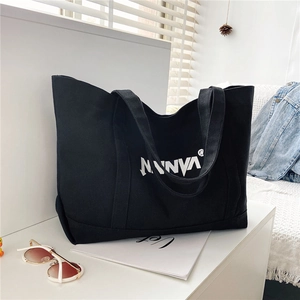 Large Capacity Canvas Tote Bag Women Japanese Style Letter Print Magnetic Closure Casual Shoulder Handbag