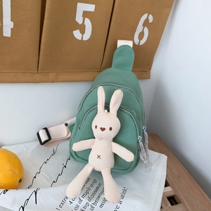 Sac De Poitrine En Toile Mignon Pour Enfants Filles Avec Décoration De Poupée Lapin En Peluche Bandoulière Réglable