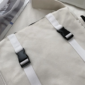 Large capacity off-white canvas crossbody bag with durable plastic buckles and straps