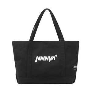 Minimalist large black canvas tote bag with white NNNVA print and reinforced handles