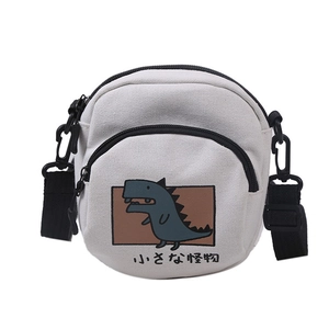 Petit sac bandoulière en toile blanche style japonais avec imprimé dinosaure dessin animé