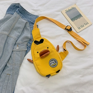 Cute Cartoon Duck Canvas Chest Bag Crossbody Shoulder Purse For Women Students Casual Streetwear Adjustable Strap
