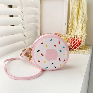 Donut Shape Kids Crossbody Bag PU Leather Round Shoulder Purse With Hello Print For Girls Cute Fashion Novelty