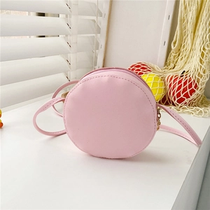 Cute pink round mini crossbody bag for girls with PU leather and zipper closure