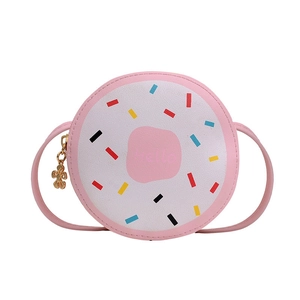 Cute pink donut-shaped crossbody bag for girls with Hello print and colorful sprinkles