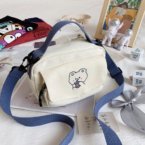 Kawaii Cartoon Bear Embroidery Canvas Crossbody Bag Japanese Harajuku Small Square Shoulder Handbag For Girls Students