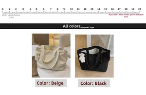 Detail view of corduroy tote bags in beige and black with cute plush bear charms