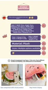 Size chart and dimensions for plush fruit crossbody bags with detailed specifications