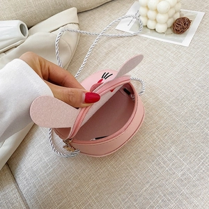 Pink rabbit-shaped PU leather crossbody bag for girls with cute ears and zipper