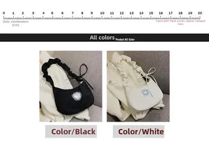 Detail of half-moon shoulder bags in black and white with drawstrings and whale prints