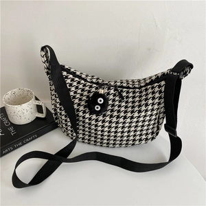 Houndstooth Crossbody Bag Canvas Hobo Shoulder Bag Adjustable Strap Large Capacity Retro Stylish Bag For Women