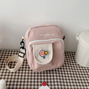 Cute Canvas Crossbody Bag For Women Small Japanese Fresh Nylon Shoulder Pouch With Cartoon Patch For Students Girls