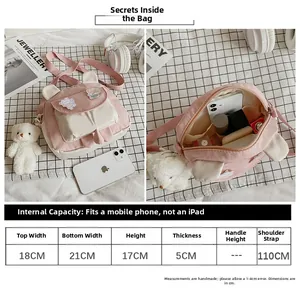 Size guide for cute rabbit ear shoulder bag with dimensions and capacity specifications