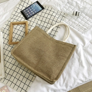 Minimalist large capacity linen tote bag with cotton rope handles for shopping