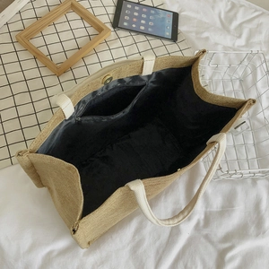 Large capacity canvas tote bag with linen texture and magnetic buckle closure