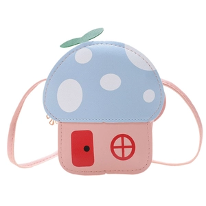 Sac bandoulière mignon en forme de maison champignon pour enfants avec pois bleus