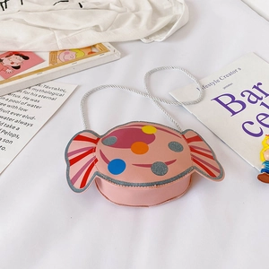 Sac à bandoulière rose pour filles en forme de bonbon avec pois colorés et sangle