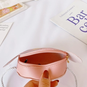 Mini sac bandoulière rose rond pour filles avec oreilles mignonnes et bandoulière corde