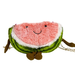 Creative plush watermelon crossbody bag with fuzzy texture and cute 3D cartoon details
