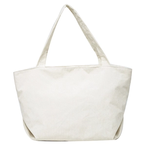 Cream white corduroy tote bag with large capacity and soft texture for daily use