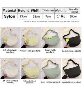 Tableau des tailles détaillé et options de couleurs pour sac croissant en nylon