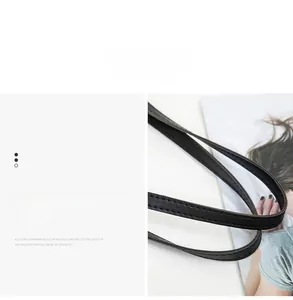 Detail of soft black PU leather shoulder strap with durable double-stitch seams