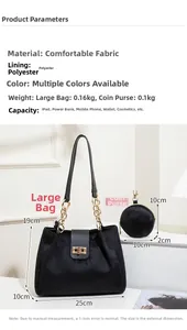 Detail of black velvet tote bag with gold buckle and circular zipper coin purse