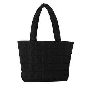 Large capacity black quilted tote bag with square pattern for women's daily commute