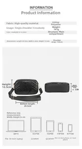 Detail view of black V-quilted shoulder bag dimensions and strap length specifications