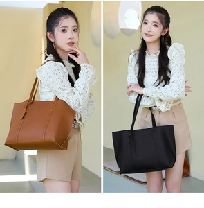 Minimalist faux leather tote bags in brown and black with vertical stitch details