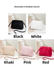 Sacs bandoulière en peluche noirs, blancs, kakis, roses et rouges avec texture douce