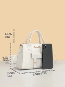 White quilted faux leather Kelly bag showing detailed dimensions 24cm wide and 16cm high