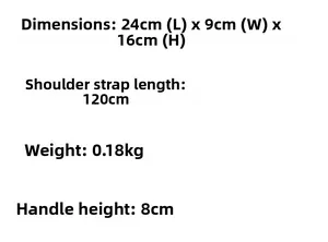 Detailed size specifications for the plaid handbag showing dimensions 24x9x16cm and strap