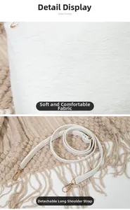 Détail de la texture en fausse fourrure blanche avec bandoulière en PU et fermoir doré