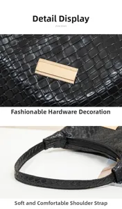 Vue détaillée de la texture tressée noire avec boucle dorée sur un sac à bandoulière