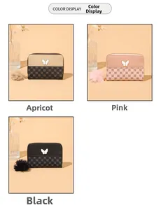 Three elegant PU leather wallets in apricot, pink and black with butterfly clasp