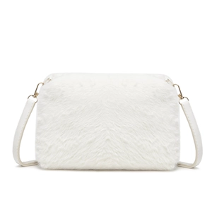 Sac à épaule en fausse fourrure blanche minimaliste avec texture douce et détails dorés