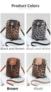 Vertical leopard print crossbody phone bags with gold crown charms and long tassels