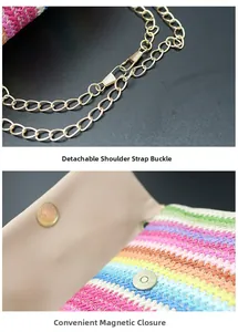 Détail du sac bandoulière tissé coloré avec chaîne amovible et fermeture magnétique