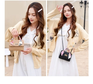 Quilted crossbody bags in beige and black featuring silk scarf handles and metal turn-lock