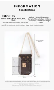 Detailed size chart for retro floral crossbody bag with dimensions and gold chain length