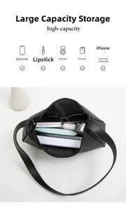 Internal view of a black lychee texture bag showing large storage capacity for essentials