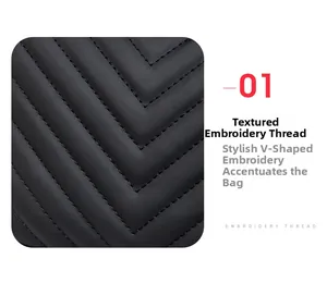 Detailed macro view of black matte leather with precise V-shaped quilted stitching design